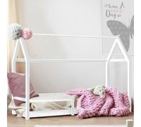 IDMarket Lit cabane enfant Nessi 90 x 190 cm blanc avec sommier et barrières
