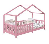 IDIMEX Lit cabane Enfant 90x190 cm LISAN lit Simple Montessori avec Barrières de Protection en Pin Massif lasuré Rose