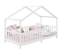 IDIMEX Lit cabane Enfant 90x190 cm LISAN lit Simple Montessori avec Barrières de Protection en Bois Massif lasuré Blanc