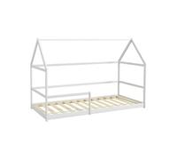 AIYAPLAY - Lit cabane enfant 90x190 cm - sommier à lattes, protection antichute, toit - blanc