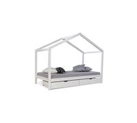Homestyle4u Lit cabane Enfant 90x200 avec tiroirs Bois Blanc