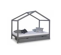 Lit cabane enfant 90x200 avec tiroirs bois Gris