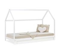 Lit cabane enfant 90x200 cm blanc extensible en lit double avec sommier