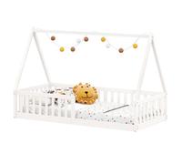 IDIMEX Nicolas Lit de maison 90 x 200 cm blanc - Lit pour enfant avec protection anti-chute des deux côtés, lit Montessori en bois massif