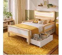Lit cabane enfant 90x200 en bois blanc et chêne sommier tiroir et protection latérale