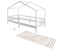 Lit Cabane Enfant 90x200 - ROBA - Design Montessori - Barrière de Sécurité - Bois Massif - Blanc