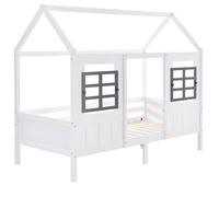 Lit cabane enfant 90x200cm,avec barrière de protection,fille,garcon,cadre en bois massif,blanc,avec 2 fenêtre