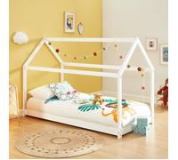 Lit cabane enfant - BAÏTA - Gamme TINY - Pin massif blanc - 90 x 190 sommier inclus