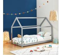 Lit cabane enfant - BAÏTA - Gamme TINY - Pin massif gris - 90 x 190 sommier inclus