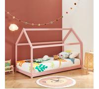 Lit cabane enfant - BAÏTA - Gamme TINY - Pin massif rose - 90 x 190 sommier inclus