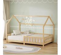 Lit cabane enfant double ML-Design 120x200 cm bois beige sans matelas, antichute et sommier inclus