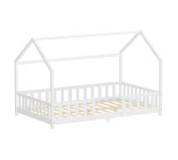 Lit cabane enfant double ML-Design 120x200 cm bois blanc sans matelas sommier et antichute inclus