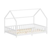 Lit cabane enfant double ML-Design 140x200 cm bois blanc sans matelas antichute et sommier inclus