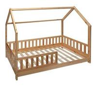 Petit mobilier enfant Pegane Lit cabane enfant en bois coloris beige ficelle - Longueur 195 x Profondeur 98,2 x Hauteur 145,7 cm --