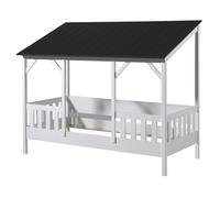 Vipack MALIA Lit cabane 90x200 avec toit noir Blanc G