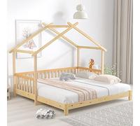 Lit Cabane Enfant Extensible - Canapé Lit Gigogne Convertible de Simple (200x90cm) à Double (200x180cm) - Conception Maison Chaleureuse avec Garde-Corps Sécurisé pour Chambre Enfant