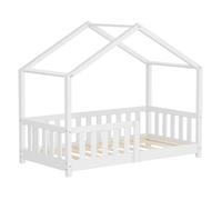 ML-Design Lit Cabane d'Enfant 70x140 cm Blanc en Pin Massif avec Protection Antichute,