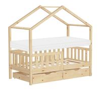ML-Design – Lit cabane enfant 70x140 cm – Pin massif, matelas, 2 tiroirs, protection anti-chute