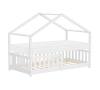 ML-Design Lit cabane enfant 80x160 cm blanc – matelas, protection antichute, toit, pin massif