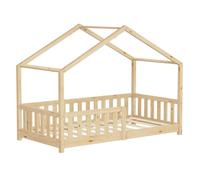 ML-Design Lit Cabane d'enfant 80x160 cm Naturel en Pin Massif avec Protection Antichute, Toit et Sommier à Lattes, Style Maison, Couchage au Sol Montessori Cadre pour Fille Garçon Chambre à Coucher