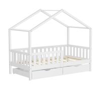 Lit cabane ml design 80x160 en bois sommier tiroir - sommier a lattes - 2 tiroir(s) blanc