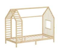 Lit cabane enfant - ML-Design - Naturel - 90x200 cm - Bois de pin avec sommier toit et fenêtre