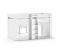 Lit Cabane Enfant & Rideaux "Reno" 90x200cm Blanc