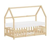 Lit cabane enfant simple ML-Design 80x140 cm bois beige avec matelas antichute et sommier inclus