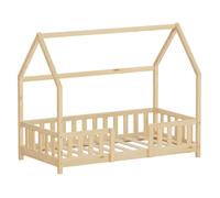 Lit cabane enfant simple ML-Design 80x160 cm bois beige sans matelas, antichute et sommier inclus