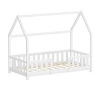 Lit cabane enfant simple ML-Design 80x160 cm bois blanc sans matelas, antichute et sommier inclus