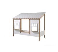 VIPACK Lit Cabane avec Toiture Blanche 90 X 200 CM sans sommier + Lit gigogne Orange G