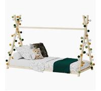 Lit cabane enfant WEBER SIOUX - 90x190 cm - Pin massif - Naturel - Montessori - Sommier inclus