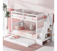 Lit cabane Enfants 140x200cm,lit superposé Enfant antichute,lit Mezzanine 2 Places 140x200cm,étagère d'escalier,Garde-Corps Hauts,certifié EN747-1,Blanc