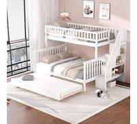 Lit cabane Enfants 90x200 Lit superposé Enfant lit Double Protection Anti Chute Lit Simple 90 x 200 cm Plus de 140 x 200 cm avec lit Roulant et escalier Blanc