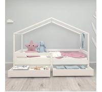 Lit cabane évolutif 90 x 200 cm - ROBA - Collection Cabane - Bois massif laqué blanc