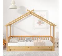 Lit cabane extensible, lit de maison, lit d'enfant, lit de jour, lit simple et double, bois massif pur, naturel (200x90cm)