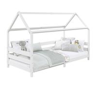 IDIMEX Lit cabane FINA lit Simple pour Enfant Montessori 90 x 190 cm, avec barrières de Protection sur 3 côtés, en pin Massif lasuré Blanc