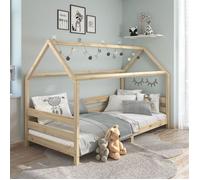 IDIMEX Lit cabane FINA lit Simple pour Enfant Montessori 90 x 190 cm, avec barrières de Protection sur 3 côtés, en pin Massif à la Finition Naturelle
