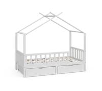 Lit cabane Franka, 80x160 cm avec 2 tiroirs, Blanc, Vitalispa 40402