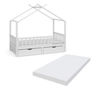 Lit cabane Franka 80x160 cm avec 2 tiroirs et matelas Blanc Vitalispa 40403