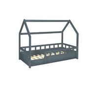 IDMarket Lit cabane enfant NEREE 80 x 160 cm avec sommier et barrières Gris