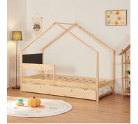 [en.casa] Lit Cabane Gigogne Lit Enfant avec Couchage Supplémentaire pour Invités en Forme de Maison Capacité 100 kg Bois de Pin Contreplaqué 90 x 200 cm Naturel Noir
