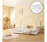 Lit cabane Hesel avec matelas à mousse froid 120 x 200 cm blanc