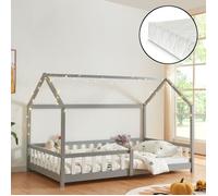 Lit cabane Hesel avec matelas à mousse froid 120 x 200 cm gris