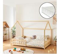 Lit cabane Hesel avec matelas à mousse froid 140 x 200 cm naturel