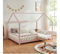 Lit cabane Hesel pour enfants bois de pin 120 x 200 cm rose