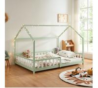 Lit cabane Hesel pour enfants bois de pin 140 x 200 cm vert menthe