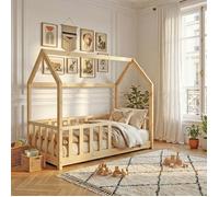 Lit cabane Kiwi 70x140 avec sommier et matelas /Naturel