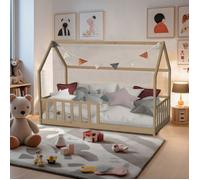 WEBER INDUSTRIES Lit cabane Kiwi 90x190 + 1 sommier + barrière/Naturel