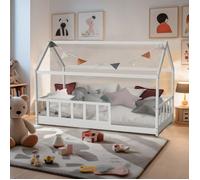 Lit cabane Kiwi 90x200 + 1 sommier + barrière /Blanc